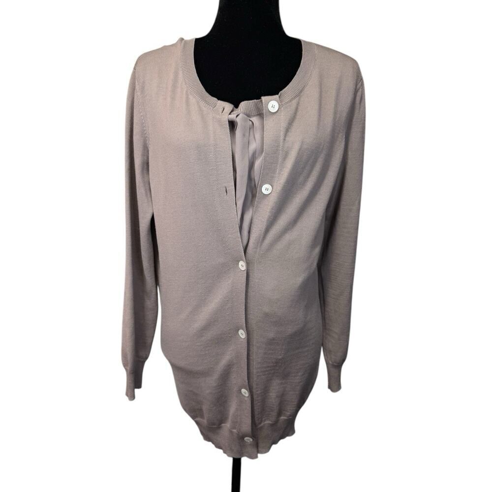 Miu Miu 100% Wool Cardigan Sweater Dusty Mauve Silk Insert Italy 44 US 8